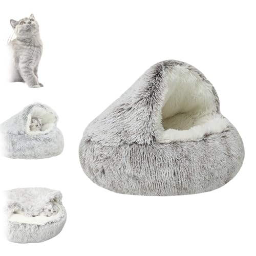 JIALING Lapcatz Nest Bed, Lap Cats Nest Bed, Cat Beds for Indoor Cats, Lapcatz Bed, Plush Hooded Cat Beds for Indoor Cats, Winter Cozy Pet Bed (Coffee,15.8 in) von JIALING