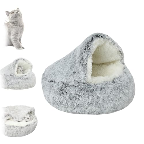 JIALING Lapcatz Nest Bed, Lap Cats Nest Bed, Cat Beds for Indoor Cats, Lapcatz Bed, Plush Hooded Cat Beds for Indoor Cats, Winter Cozy Pet Bed (Grey,23.7 in) von JIALING