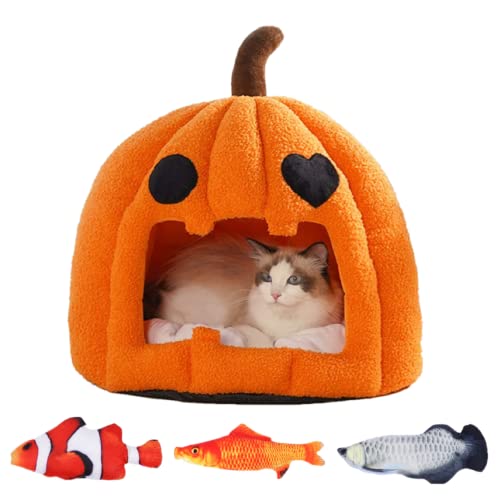 JIALOE Halloween Katzenhaus Kürbis Haustierbett Niedliches Hundebett Winter Warm Weich (groß) von JIALOE