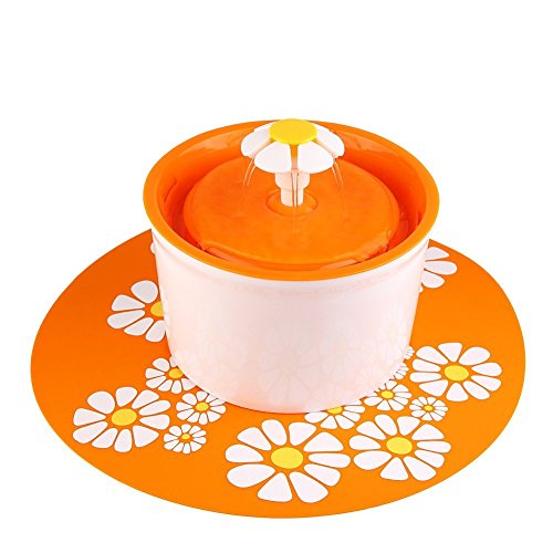 JIAN YA NA Haustier-Trinkwasser-Brunnen 1.6L Blumen-Art-automatischer elektrischer zirkulierender Haustier-Wasser-Brunnen für Hunde/Katzen Innentrinkschale-Wasserspender Silikon-Matte (Orange) von JIAN YA NA