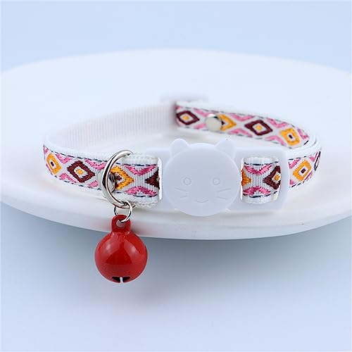 Katzenhalsband, bunt, niedlich, verstellbar, Katzenhalsband mit Glöckchen, Bohemian-Stil, Katzenhalsband, mit Anti-Erstickungs-Glocke, 1 x 28 cm für Katzen und Hunde (rote Glocke) von JIANJU