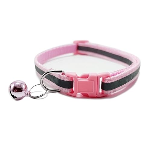 Katzenhalsband, bunt, niedlich, verstellbar, mit Glocke, reflektierendes Band, Katzenhalsband, mit Anti-Choking-Glocke und Sicherheitsentriegelung, Anti-Erstickung für Katzen und Hunde (Pink) von JIANJU