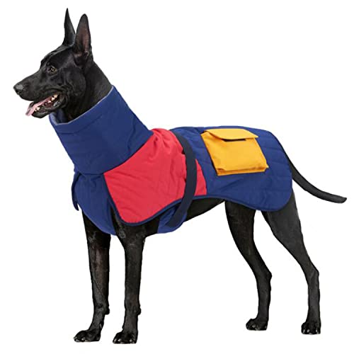 Winterjacke Für Hunde, Kälteschutzkleidung Für Haustiere. Dicker, Warmer, Gepolsterter Mantel Mit Hohem Ausschnitt, Verstellbarem Verschluss Und Organizer Für Mittelgroße Und Große Hunde (Large,Blue) von JIANNI