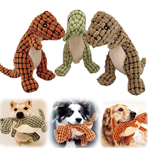 UnzerstöRbares Robustes Dino Hundespielzeug, Robustes Dino Hund PlüSch Quietschendes Hundespielzeug FüR Aggressive Kauer, Robustes Hundespielzeug, Langlebiges Interaktives Hundespielzeug (3 PCS) von JIAOJIE