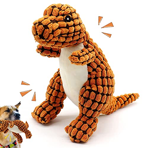 UnzerstöRbares Robustes Dino Hundespielzeug, Robustes Dino Hund PlüSch Quietschendes Hundespielzeug FüR Aggressive Kauer, Robustes Hundespielzeug, Langlebiges Interaktives Hundespielzeug (Orange) von JIAOJIE