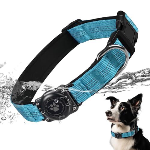 AirTag Hundehalsband, IP68 wasserdichte Integriertes Apple Air Tag Halter Hundehalsband mit AirTag Halter, Reflektierend, Besonders haltbar, Hundehalsbänder für mittlere große Hunde [Blau,L] von JIARUI