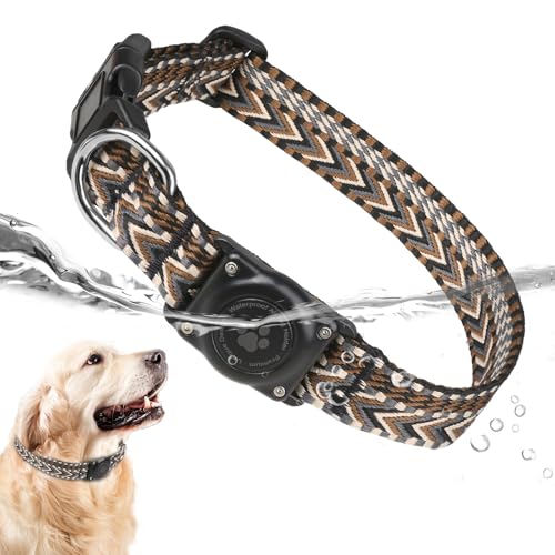 AirTag Hundehalsband,IP68 Wasserdichtes Hundehalsband Air Tag Halter - Bequemes, Weiches Gurtband-GPS Hundehalsband-Hundehalsband mit Airtag Halter-Passend für Kleine Mittlere Große Hunde(L, Schwarz) von JIARUI