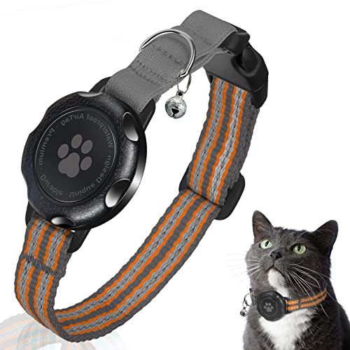 AirTag Katzenhalsband, Integriertes Kätzchenhalsband mit 100% wasserdichtem AirTag-Halter, schalldichte, reflektierende GPS-Katzenhalsbänder mit Apple Air-Tag-Hülle und Glocke für Mädchen, Jungen, von JIARUI