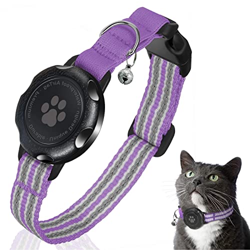 AirTag Katzenhalsband, Integriertes Kätzchenhalsband mit 100% Wasserdichtem AirTag Halter, Schalldichtes, Reflektierendes GPS Katzen Halsband mit Apple Air Tag Hülle für Kätzchen, Welpen (Lila,S) von JIARUI