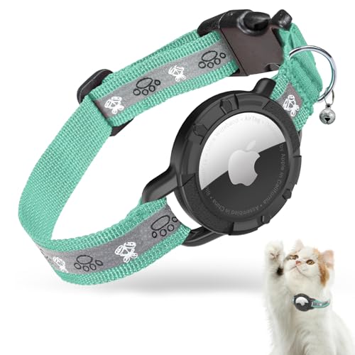 AirTag Katzenhalsband, Reflektierend Air Tag Katzenhalsband, GPS Katzenhalsband mit Verstellbares und Glocke, Integriertes Apple Air Tag Katzen Halsband, Geeignet Für Katzen Welpen[Grün][XS] von JIARUI