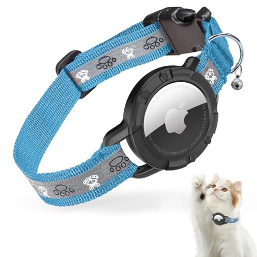 Reflektierendes Airtag-Katzenhalsband, JIARUI Integriertes Apple-Airtag-Katzenhalsband, GPS-Katzen-Tracker-Halsband mit Airtag-Halterung und Glocke, leichtes Katzen-Tracker-Halsband für Kätzchen und von JIARUI