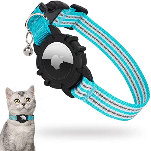 AirTag Katzenhalsband, Reflektierendes AirTag Katzenhalsband mit Glocke und AirTag Halter Kompatibel mit Apple AirTag (7-9 Inch (18-23cm), Blau) von JIARUI