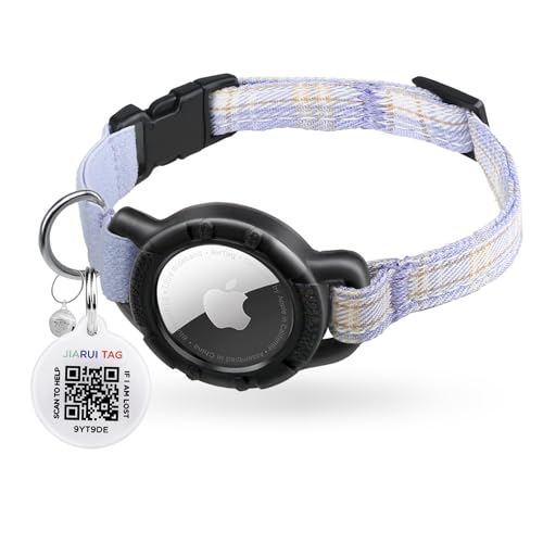 AirTag Katzenhalsband, integriertes GPS-Katzenhalsband mit Apple Air-Tag-Halter, QR-Code-Namensschild und Glocken, Katzenausweis, personalisierte Katzenhalsbänder, passend für Katzen, Kätzchen und von JIARUI