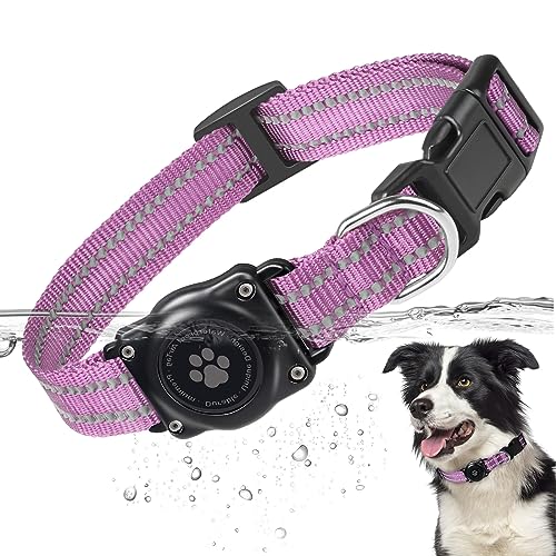 Airtag Hundehalsband, zu 100% wasserdichte Integrierte Apple AirTag Hundehalsbänder, Reflektierendes GPS Hundehalsband mit Hartem PC AirTag Halterungsgehäuse für Kleine, Mittlere & Große Hunde (Lila) von JIARUI