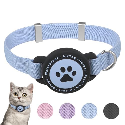 Airtag Katzenhalsband, Dehnbares Kätzchenhalsband mit Apple Air Tag Halterung, Leicht und Bequem, Ultra Elastische GPS Katzenhalsbänder für Katzen, Kätzchen und Welpen [Blau] von JIARUI