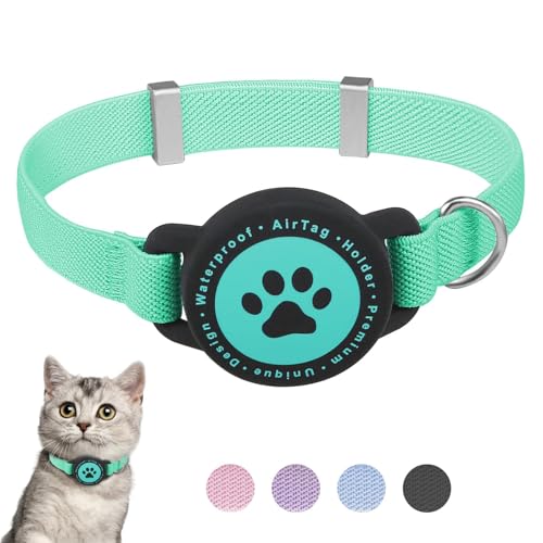 Airtag Katzenhalsband, Dehnbares Kätzchenhalsband mit Apple Air Tag Halterung, Leicht und Bequem, Ultra Elastische GPS Katzenhalsbänder für Katzen, Kätzchen und Welpen [Grün] von JIARUI