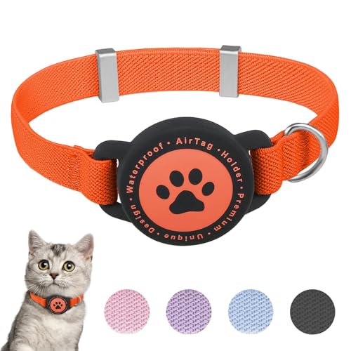 Airtag Katzenhalsband, Dehnbares Kätzchenhalsband mit Apple Air Tag Halterung, Leicht und Bequem, Ultra Elastische GPS Katzenhalsbänder für Katzen, Kätzchen und Welpen [Orange] von JIARUI