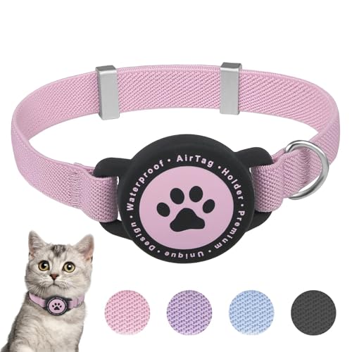 Airtag Katzenhalsband, Dehnbares Kätzchenhalsband mit Apple Air Tag Halterung, Leicht und Bequem, Ultra Elastische GPS Katzenhalsbänder für Katzen, Kätzchen und Welpen [Rosa] von JIARUI