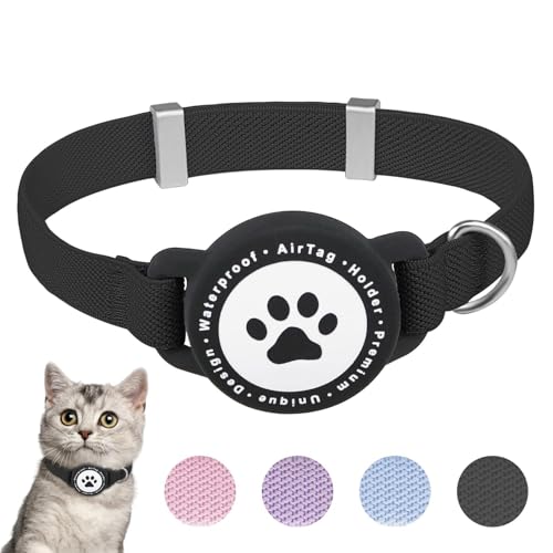 Airtag Katzenhalsband, Dehnbares Kätzchenhalsband mit Apple Air Tag Halterung, Leicht und Bequem, Ultra Elastische GPS Katzenhalsbänder für Katzen, Kätzchen und Welpen [Schwarz] von JIARUI