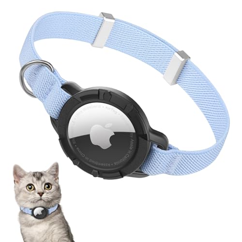 Airtag Katzenhalsband, Elastische GPS Kätzchen Halsband mit Air Tag Halter, Leicht und Bequem, Dehnbare Katze Tracker Halsbänder für Katzen Kätzchen und Welpen, 8-12 Zoll, Blau von JIARUI