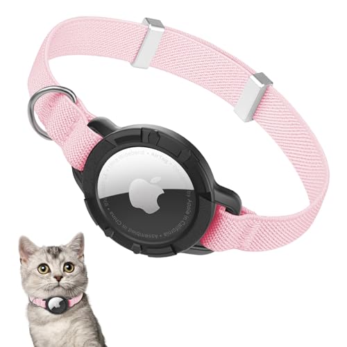 Airtag Katzenhalsband, Elastische GPS Kätzchen Halsband mit Air Tag Halter, Leicht und Bequem, Dehnbare Katze Tracker Halsbänder für Katzen Kätzchen und Welpen, 8-12 Zoll, Rosa von JIARUI