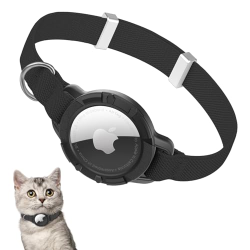 Airtag Katzenhalsband, Elastische GPS Kätzchen Halsband mit Air Tag Halter, Leicht und Bequem, Dehnbare Katze Tracker Halsbänder für Katzen Kätzchen und Welpen, 8-12 Zoll, schwarz von JIARUI