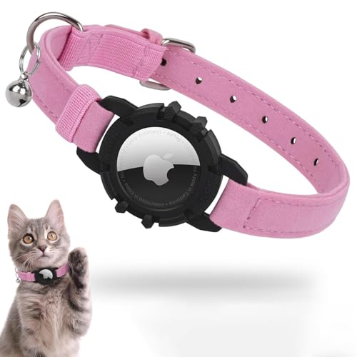 Airtag Katzenhalsband, Integriertes Apple Air Tag Katzen Halsbänder, Weiches GPS mit Airtag Halterung und Glocke Leichtes Tracker Halsband, Mädchen/Jungen Katze (Rosa) von JIARUI