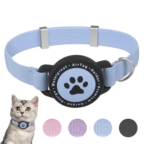 Airtag Katzenhalsband, dehnbares Kätzchenhalsband mit Apple Air-Tag-Halter, leicht und bequem, ultraelastisches GPS-Katzenhalsband für Katzen, Kätzchen und Welpen [Blau] von JIARUI