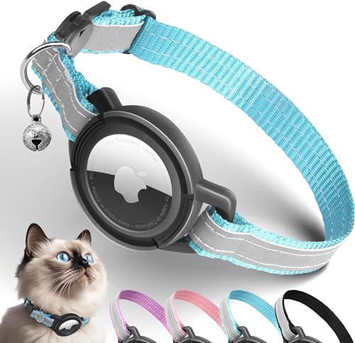 Airtag Katzenhalsband, Reflektierend GPS Katzenhalsbänder mit Apple Airtag Halter, Air Tag Katzen Sicherheit-Halsband, Verstellbar Leichte Tracker-halsbänder für Katzen, Kätzchen, Klein Hund (Blau) von JIARUI