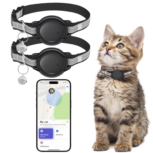 Cat Tracker (2 Pack)-GPS-Tracker für Katzen Keine monatliche Gebühr Funktioniert mit Apple Find My (nur iOS) GPS Ortungsgerät mit abbrechbarem Halsband für Katzen von JIARUI