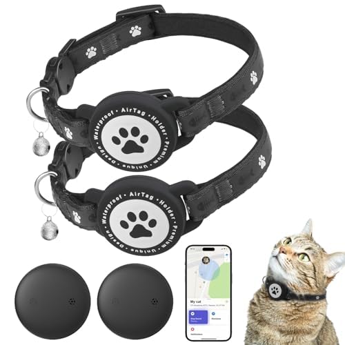 Cat Tracker (2 Pack) GPS Tracker für Katzen Keine monatliche Gebühr Funktioniert mit Apple Find My (nur iOS) GPS Ortungsgerät mit abbrechbarem Halsband für Katzen von JIARUI