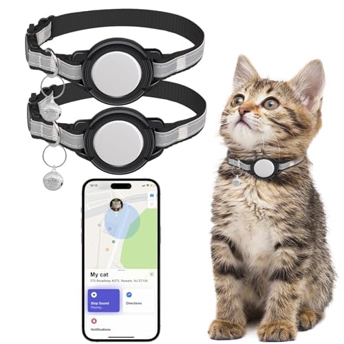 Cat Tracker- Reflektierender Echtzeit-GPS-Tracker für Katzen - Keine monatliche Gebühr - Funktioniert mit Apple Find My (nur iOS) - GPS-Ortungsgerät mit abbrechbarem Halsband für Katzen AAA (2 Pack) von JIARUI