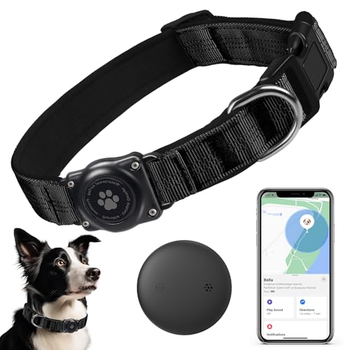 GPS-Tracker, Mini-GPS-Tracker mit Hundehalsband (nur iOS), keine monatlichen Gebühren, wasserdichte Halsbänder, funktioniert mit Apple Find My-Dogs GPS, tragbares Anti-Verlust-Tracking-Gerät (1 Stück) von JIARUI