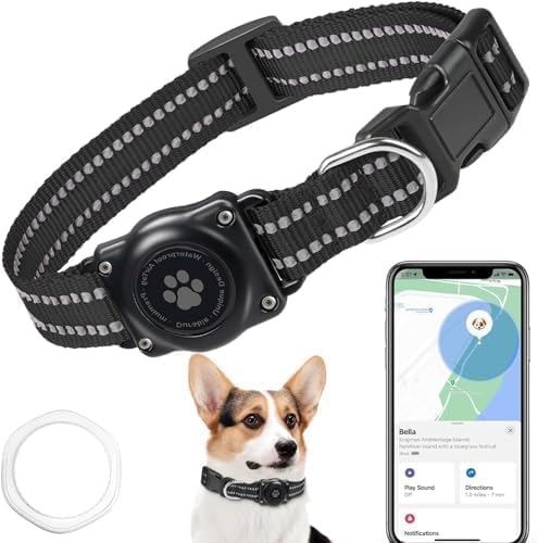 GPS-Tracker, Mini-GPS-Tracker mit Hundehalsband (nur iOS), keine monatlichen Gebühren, wasserdichte Halsbänder, funktioniert mit Apple Find My-Dogs GPS, tragbares Anti-Verlust-Tracking-Gerät (1 von JIARUI