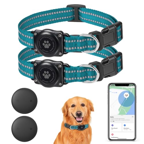 Hund GPS Tracker, Mini GPS Tracker Ohne Abo für Hunde, (nur IOS) mi t Wasserdichte Reflektierendes GPS Hunde Tracker Halsbänder, Tracking Standort von Haustieren, Arbeite mit Apple Find My (2 Pack) von JIARUI