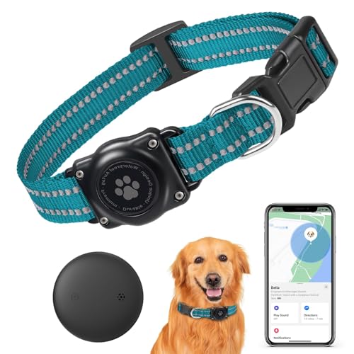 JIARUI Hund GPS Tracker, Mini GPS Tracker Ohne ABO für Hunde, (nur IOS) mit wasserdichte Reflektierendes GPS Hunde Tracker Halsbänder, Tracking Standort von Haustieren, Arbeite mit Apple Find My (1P) von JIARUI