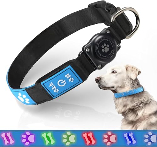 LED AirTag Hundehalsband, Leuchthalsband Hund, IP67 Wasserdicht USB Aufladbar hundelicht, 1.600 Fuß Hohe Sichtbarkeit, 14 Beleuchtungs modi für Hunde Nächtlich Sicherheit von JIARUI
