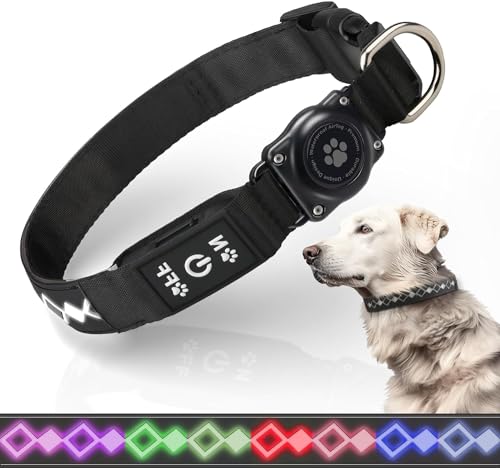 LED AirTag Hundehalsband, hellste beleuchtete Hundehalsbänder, IP67 wasserdicht, Airtag-Hundehalsbandhalter, 500 m hohe Sichtbarkeit, USB C wiederaufladbar, Hundelichter für nächtliche Spaziergänge, von JIARUI