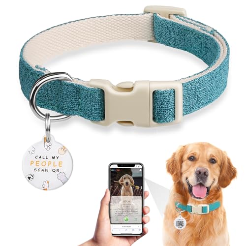 Personalisiert Hundehalsband, Hunde Halsbänder mit Namen - Hundemarke mit QR-Code Dog Tag mit Haustier Online Profil Personalisiert Individuelle Erkennungsmarke für Kleine Mittel Große Hunde(L, Blau) von JIARUI