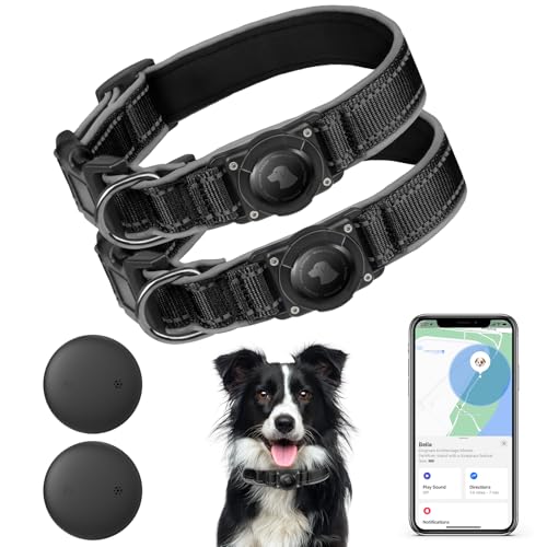 SmartTag Hundehalsband (2Pack), Mini Tracker Ohne Abo für Hunde, (nur IOS) mit Wasserdichte Reflektierendes GPS Hunde Tracker Halsbänder, Tracking Standort von Haustieren, Arbeite mit Apple Find My von JIARUI