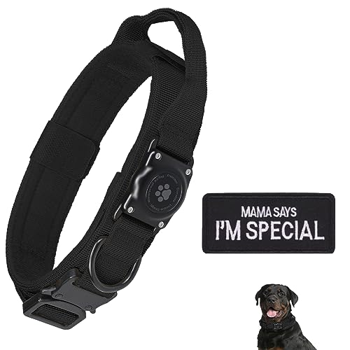 Taktisches AirTag Hundehalsband, 100% Wasserdicht Integriertes Apple Air Tag Hundehalsband mit AirTag Halter, Verstellbares Militärhalsband mit Griff, Dickes & Breites GPS Hundehalsband (Schwarz L) von JIARUI