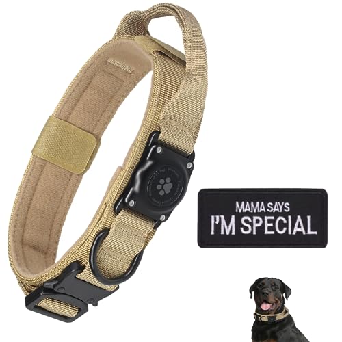 Taktisches AirTag-Hundehalsband, 100 % wasserdicht, integriertes Apple Airtag-Hundehalsband mit AirTag-Halter, verstellbares Militärhalsband mit Griff, dickes und breites Welpenhalsband für von JIARUI
