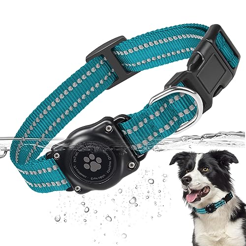 Wasserdichtes Airtag-Hundehalsband, Upgrade-Hundehalsband mit Airtag-Halterung, langlebiges und verstellbares reflektierendes GPS-Tracker-Halsband für kleine, mittlere, große und robuste von JIARUI