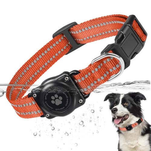 Wasserdichtes Airtag-Hundehalsband, Upgrade-Hundehalsband mit Airtag-Halterung, langlebiges und verstellbares reflektierendes GPS-Tracker-Halsband für kleine, mittlere, große und robuste von JIARUI