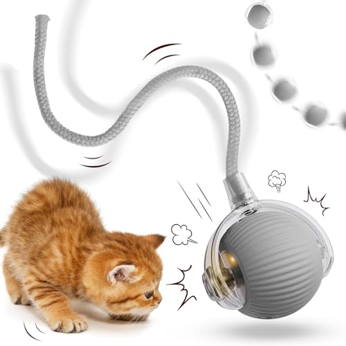 JIASHA Interaktives Katzenspielzeug Katzenball,Katzenspielzeug Elektrisch Katzenball,Katzenball Elektrisch,Interaktives Katzenball Spielzeug,mit LED Licht,mit Seil, USB Wiederaufladbarer (B) von JIASHA