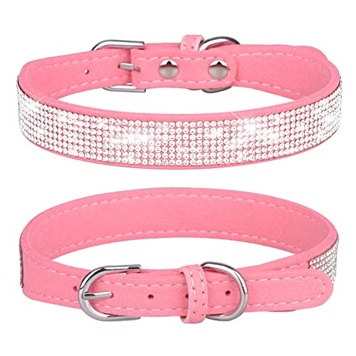 JIAWEIIY Haustier-Halsband für Katzen, Haustiere, verstellbar, niedlich, schillernd, weich, Strass-Halsband (M, Rosa) von JIAWEIIY