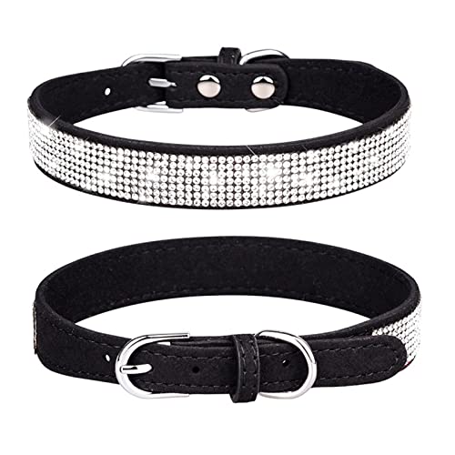 JIAWEIIY Haustier-Halsband für Katzen, Haustiere, verstellbar, niedlich, schillernd, weich, Strass-Halsband (M, Schwarz) von JIAWEIIY