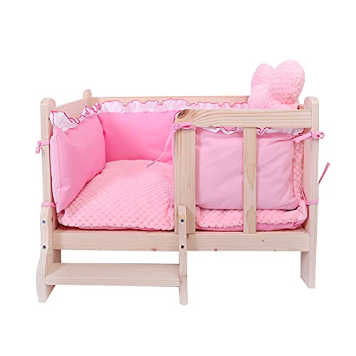 JIAYING Hundebetten Massivholz-katzen-bett-hundebetten Innen-haustierbett, Feuchtigkeitsdichte Anti-slip-lounge-robustem Massivholz-kennel, Für Familienwohnzimmer Schlafzimmer-haustierlade(Color:Rosa) von JIAYING