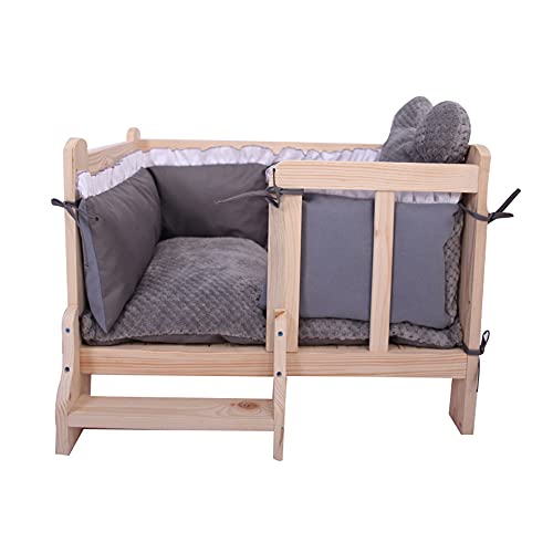 JIAYING Hundebetten Massivholz-katzen-bett-hundebetten Innen-haustierbett, Feuchtigkeitsdichte Anti-slip-lounge-robustem Massivholz-kennel, Für Familienwohnzimmer Schlafzimmer-haustierlade(Color:Grau) von JIAYING