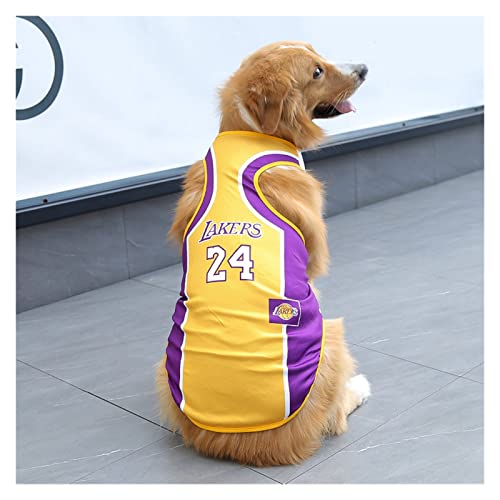 Kleine Große Hund Weste Haustier Kleidung Welpen Sommerkleid Samoa Labrador Teddy Mesh Weste T-Shirt Hund Katze Kleidung Shirt (Color : Lakers 24, Size : 4XL) von JIBIO